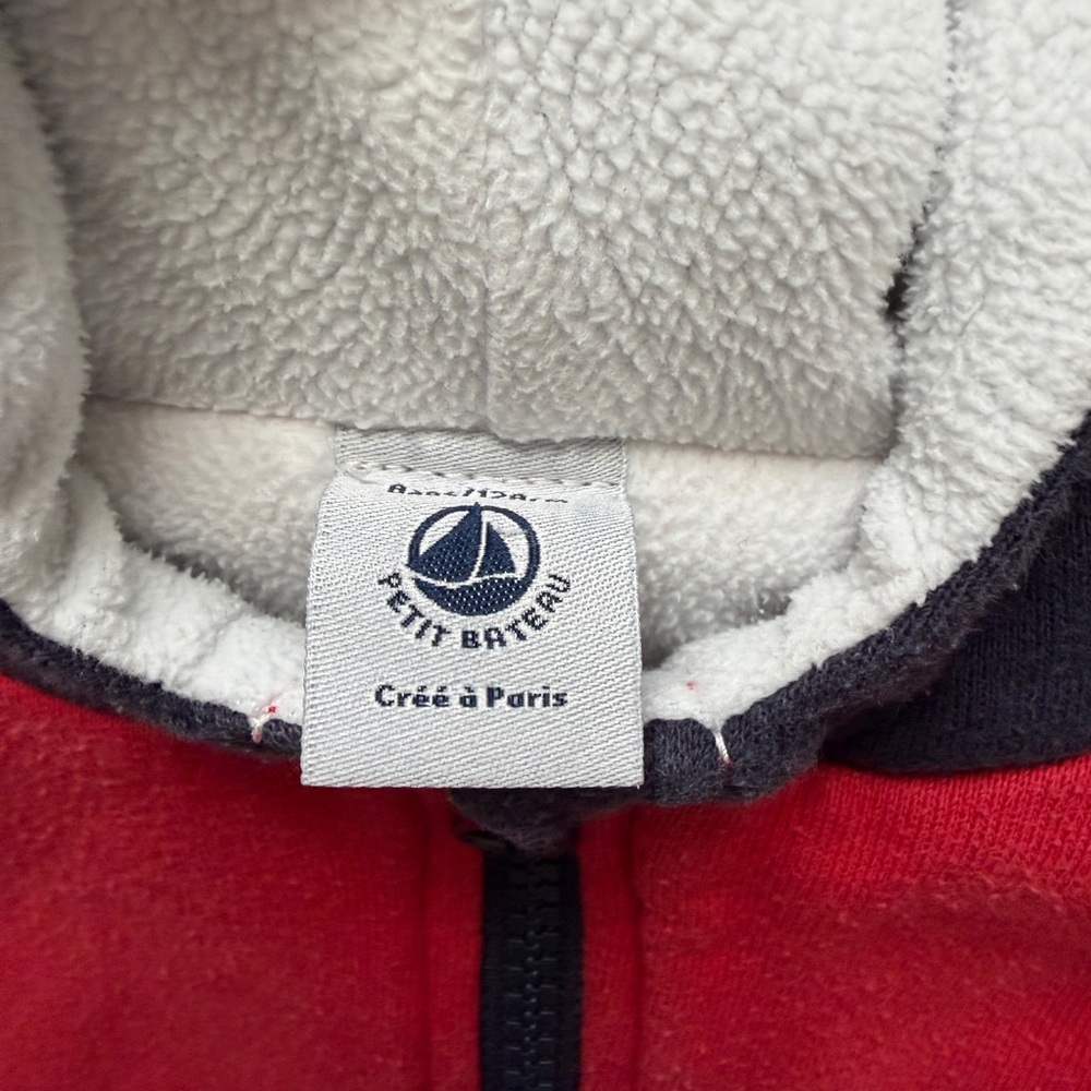 Petit Bateau Kids Red and Navy Zip-Up Hoodie - Picture 5 of 7